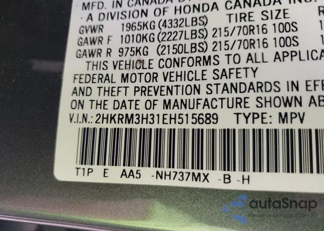 2014 Honda Cr-V Lx z USA, uszkodzony, nr VIN 2HKRM3H31EH515689